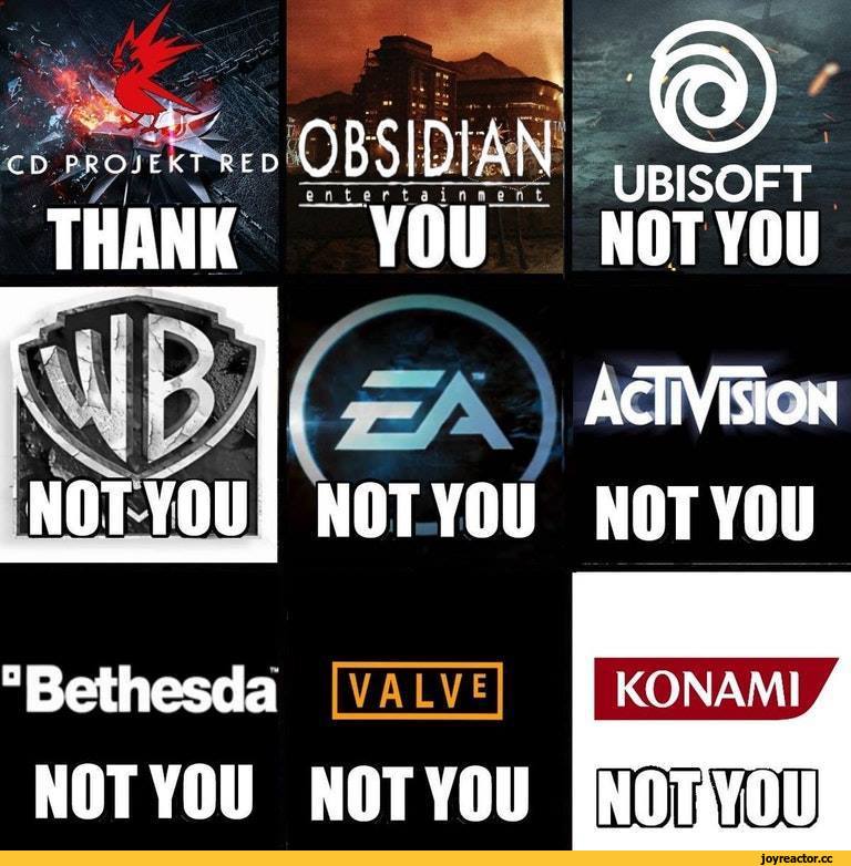 ﻿■
UBISOFT
NOTYOU
D Bethesda I valve
NOTYOU NOTYOU
DICTEE),CD Projekt RED,Разработчики игр,Игры,Obsidian Entertainment,Ubisoft,warner brothers,EA games,Activision,Bethesda,Valve,Konami,шутки за 300