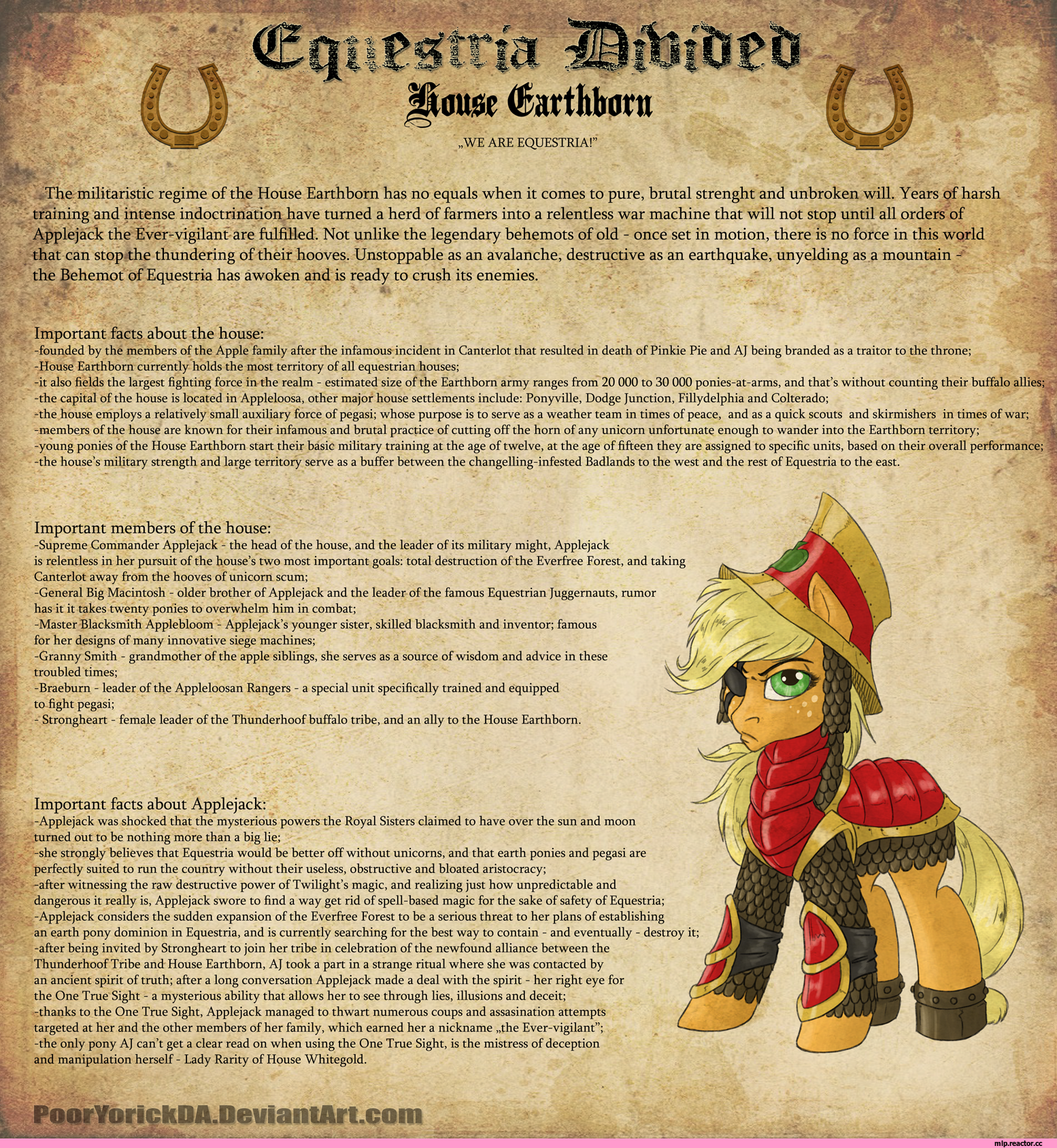 Ш ft* Шот fcthborn „WE ARE EQUESTRIA!” The militaristic regime of the House  Earthborn has no equals when it comes to pure, brutal strenght and unbroken  will. Years of harsh training and